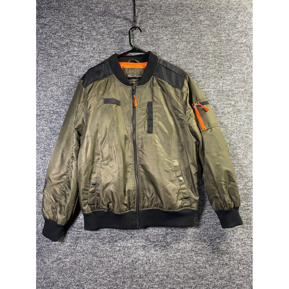 Urban Republic Mens Bomber Jacket Large Olive Green Orange Lining Flight Jacket